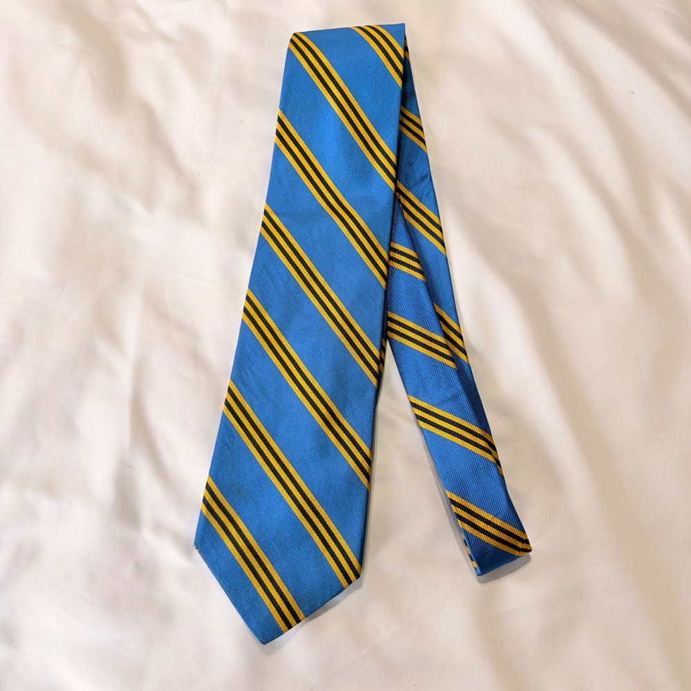 Brooks Brothers Makers Silk Repp Stripe Tie Light Blue Gold Navy USA Made